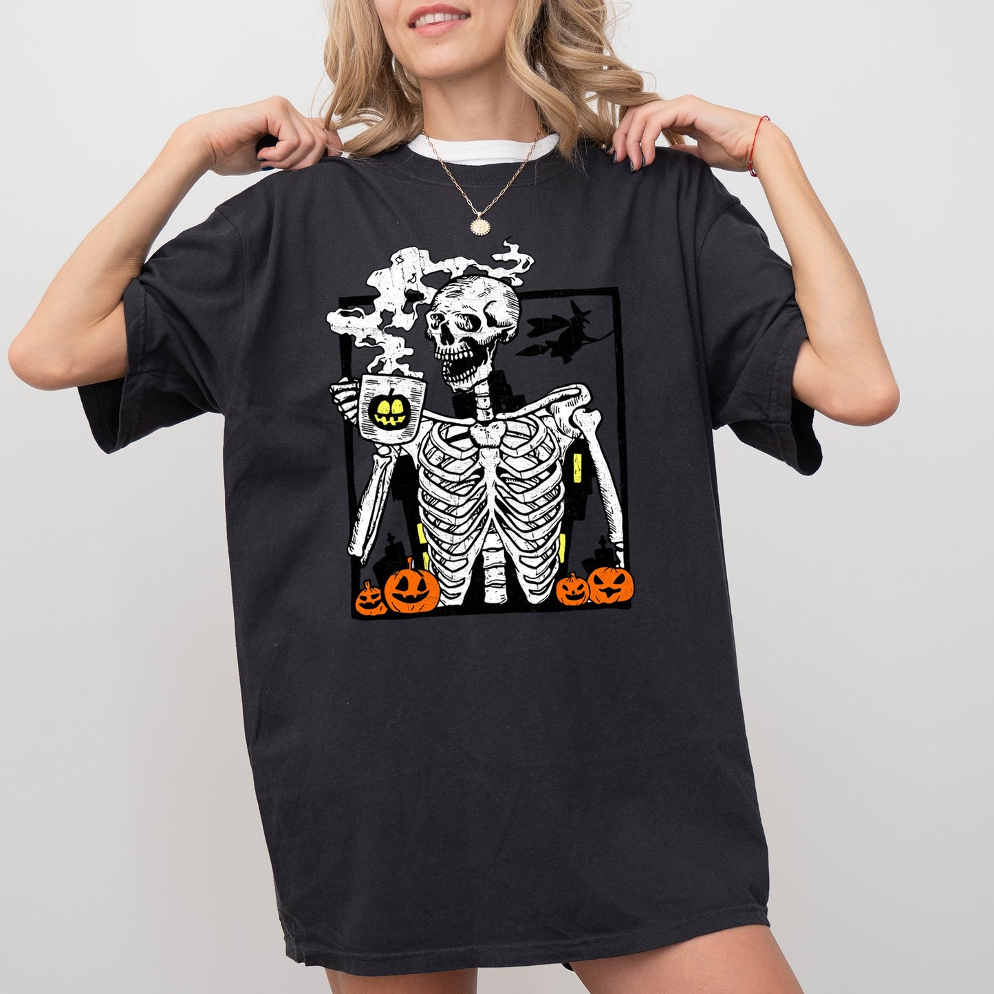 Coffee Lover Skeleton, Funny, Witch, Aesthetic, Meme, Halloween, Spooky, Costume, Tshirt Comfort Colors T-Shirt