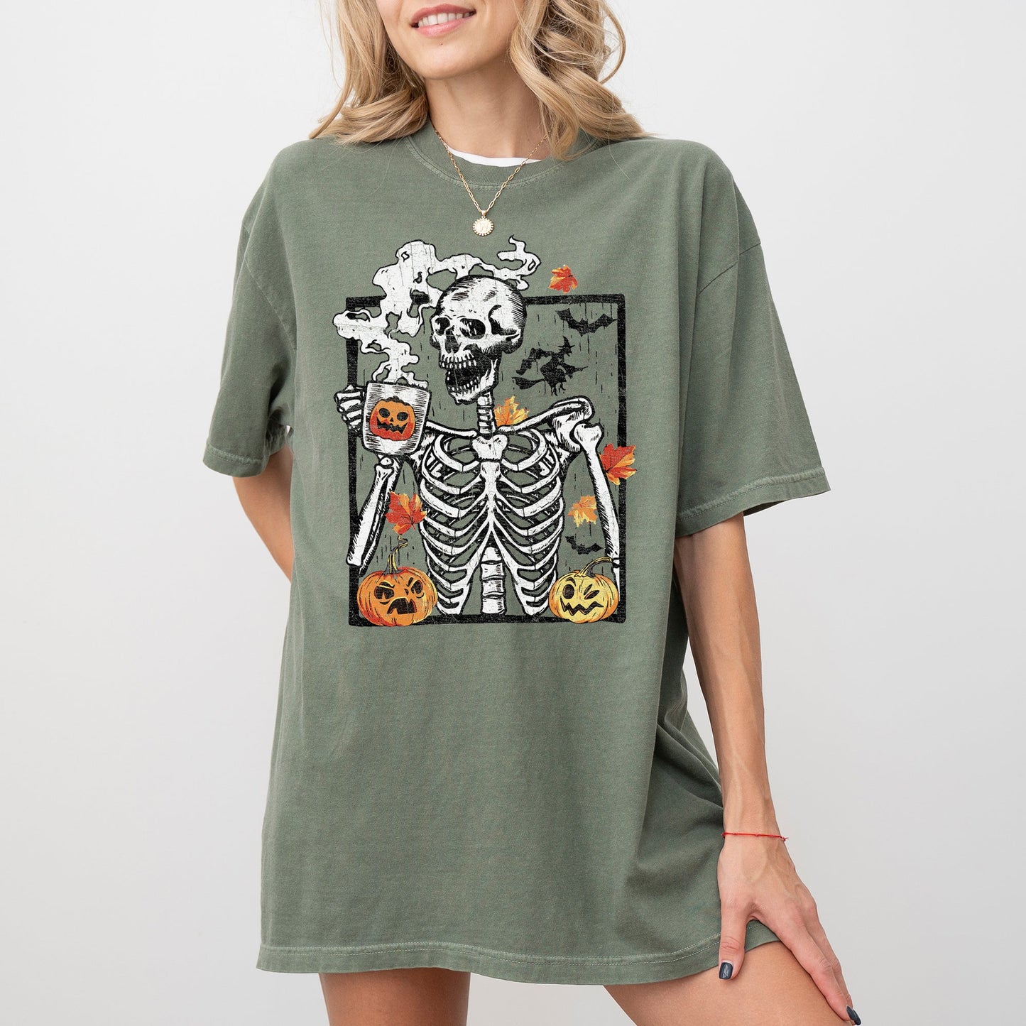 Skeleton Coffee, Pumpkin, Witch, Aesthetic, Funny, Meme, Halloween, Spooky, Costume, Tshirt Comfort Colors T-Shirt