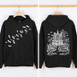 Haunted House, Front and Back, Halloween, Retro, Fall, Autumn, Bats, Witches, Skeleton, Jack-o-lanterns, Graphic Hoodie, Hooded Sweatshirt