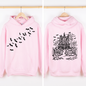 Haunted House, Front and Back, Halloween, Retro, Fall, Autumn, Bats, Witches, Skeleton, Jack-o-lanterns, Graphic Hoodie, Hooded Sweatshirt