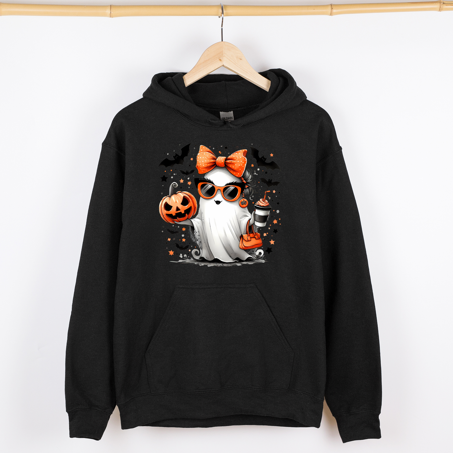 Fancy, Coffee Lover Ghost, Pumpkin, Vintage, Western, Witch, Aesthetic, Meme, Halloween, Costume, Graphic Hoodie, Hooded Sweatshirt