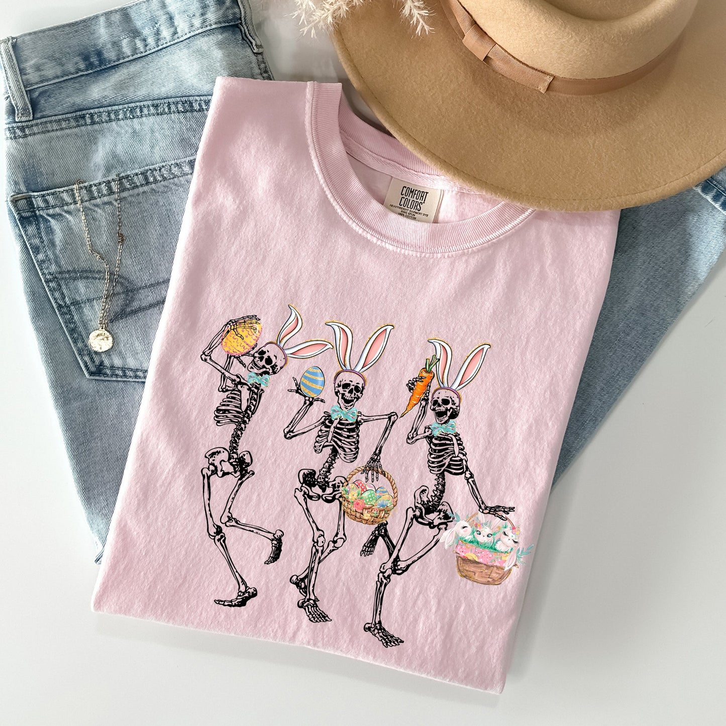 Dancing Easter Skeleton, Rabbit, Bunnies Comfort Colors Tshirt