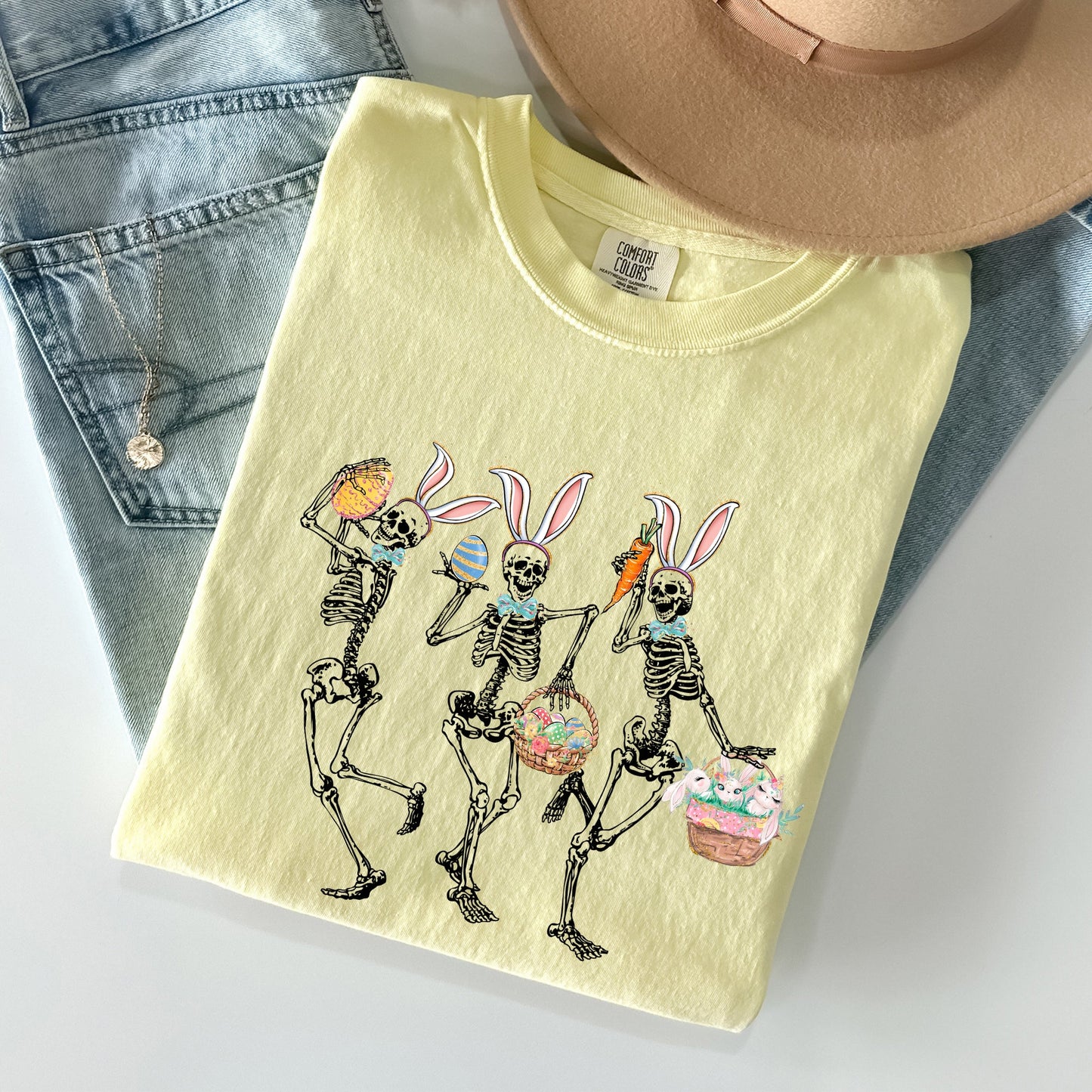 Dancing Easter Skeleton, Rabbit, Bunnies Comfort Colors Tshirt