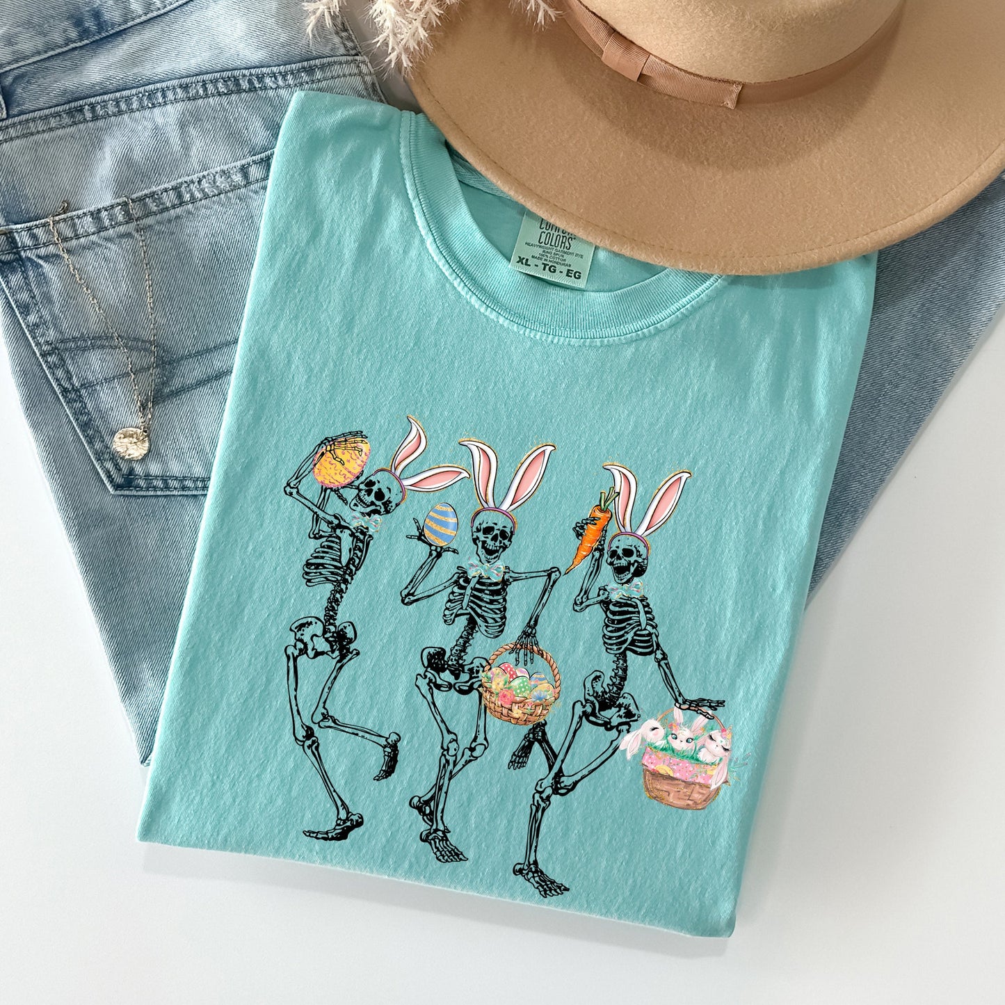 Dancing Easter Skeleton, Rabbit, Bunnies Comfort Colors Tshirt