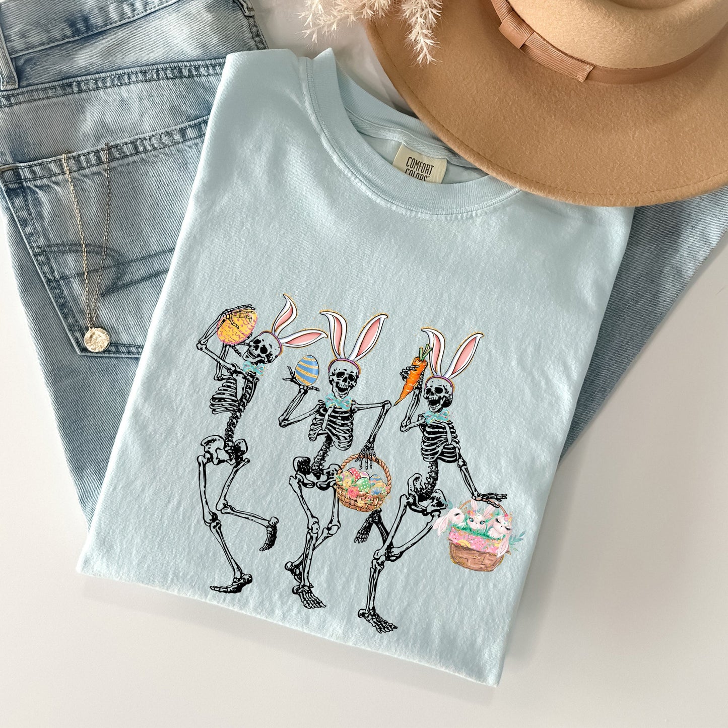Dancing Easter Skeleton, Rabbit, Bunnies Comfort Colors Tshirt