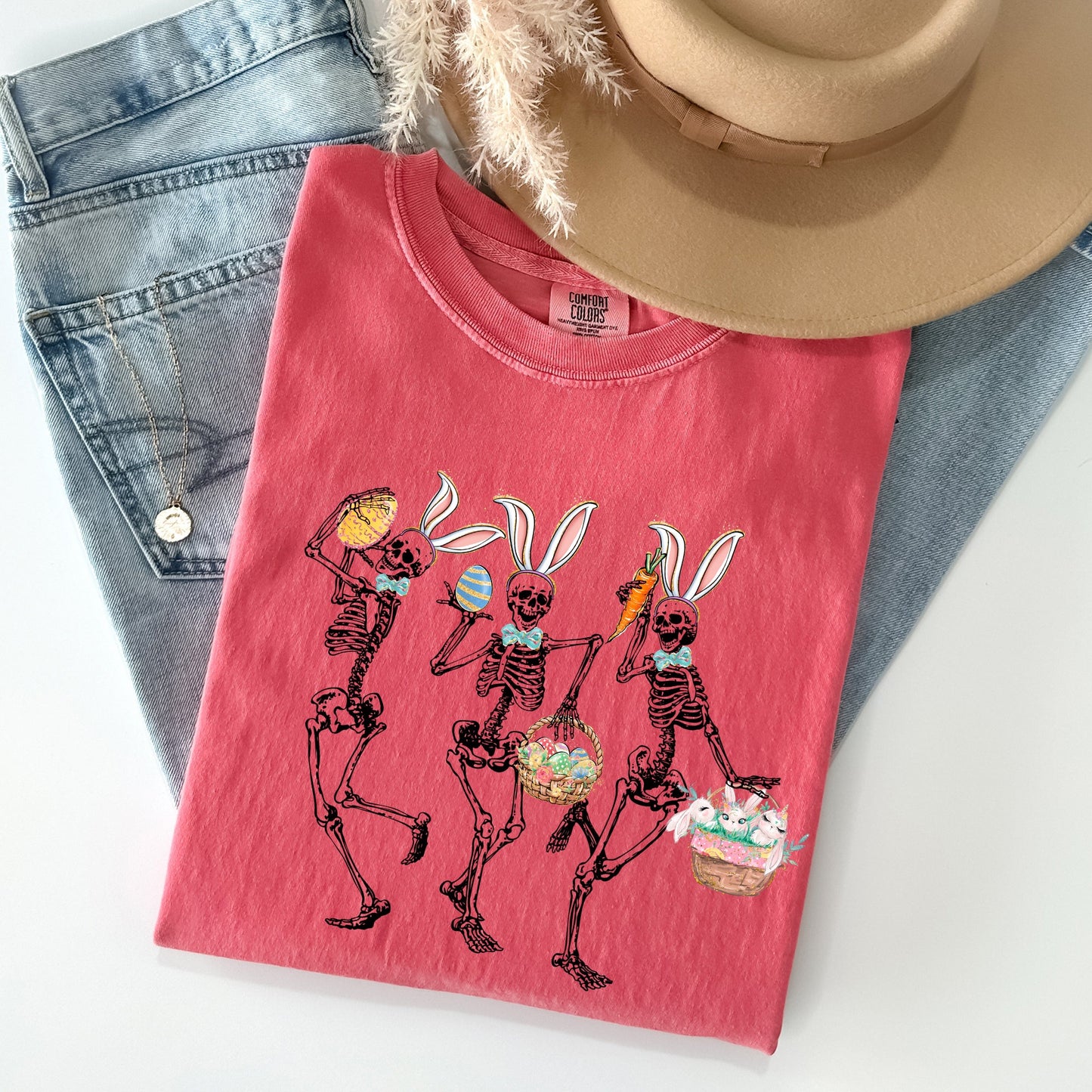Dancing Easter Skeleton, Rabbit, Bunnies Comfort Colors Tshirt