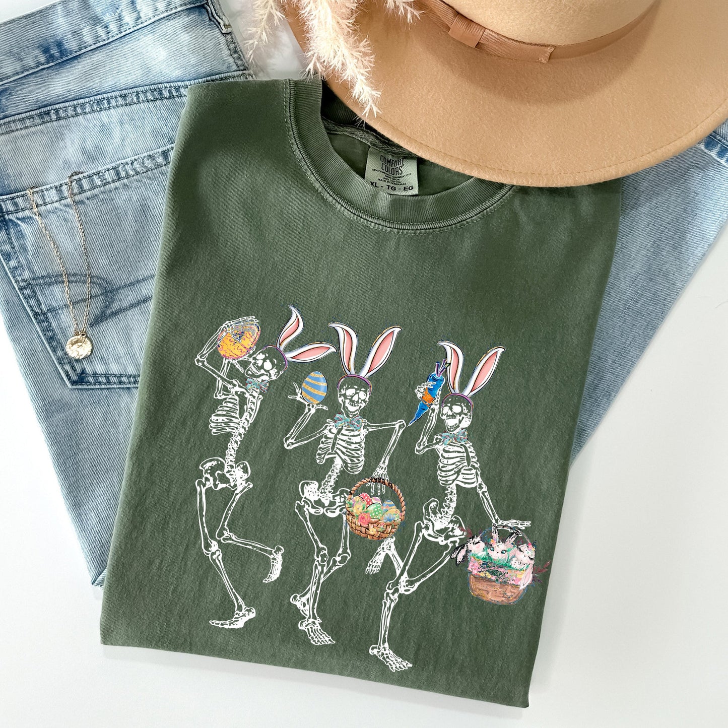Dancing Easter Skeleton, Rabbit, Bunnies Comfort Colors Tshirt