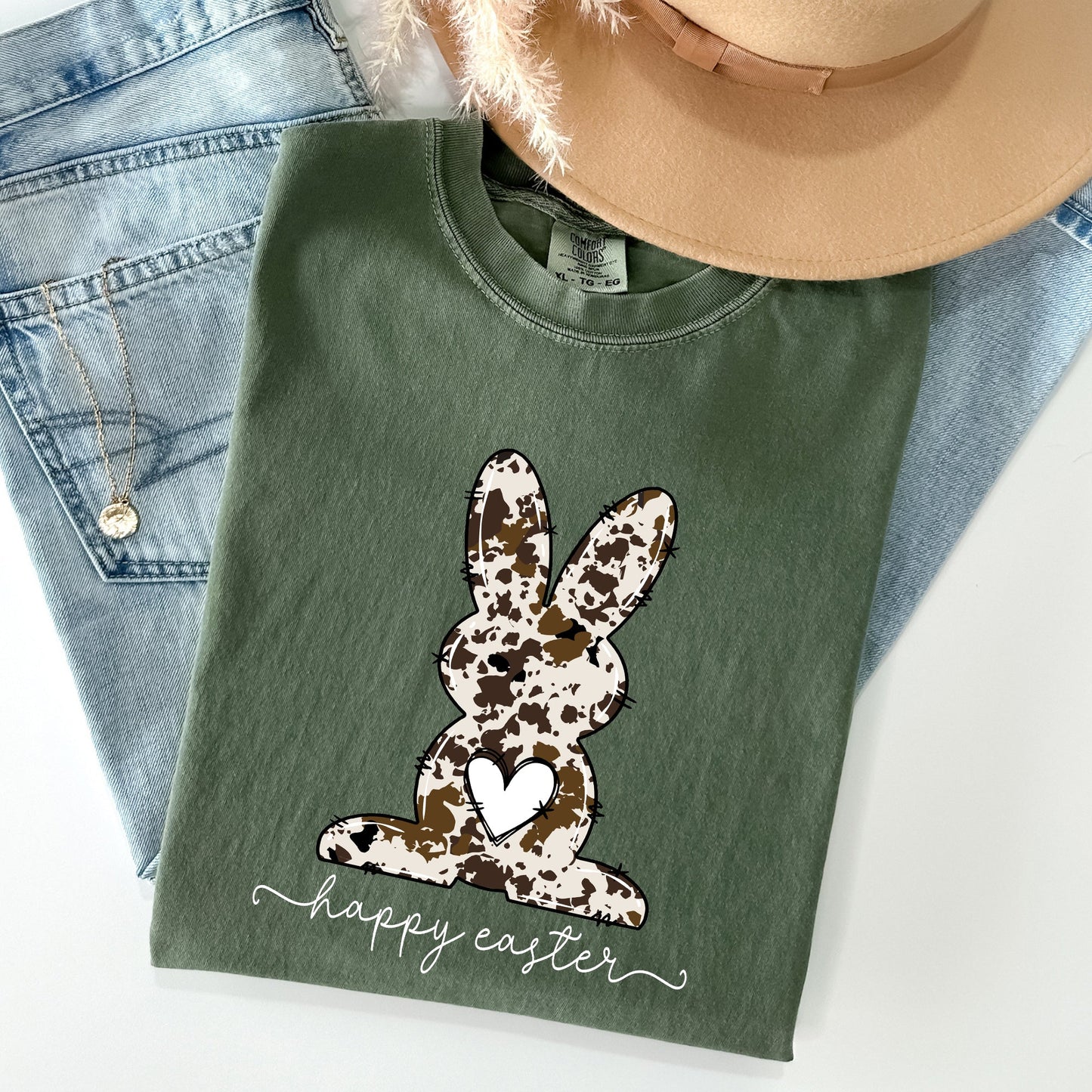 Easter Bunny, Happy Easter Rabbit, Cow Print Comfort Colors Tshirt