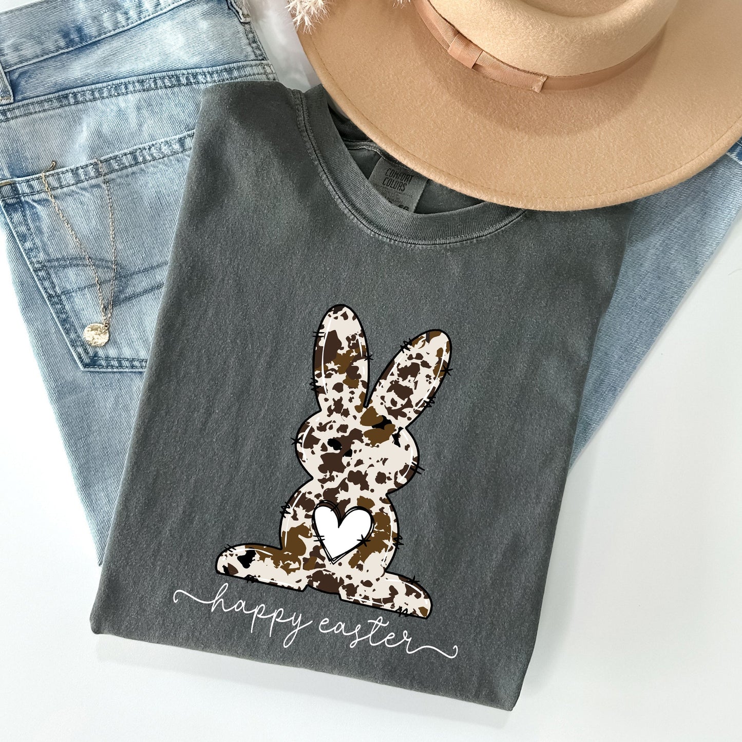 Easter Bunny, Happy Easter Rabbit, Cow Print Comfort Colors Tshirt