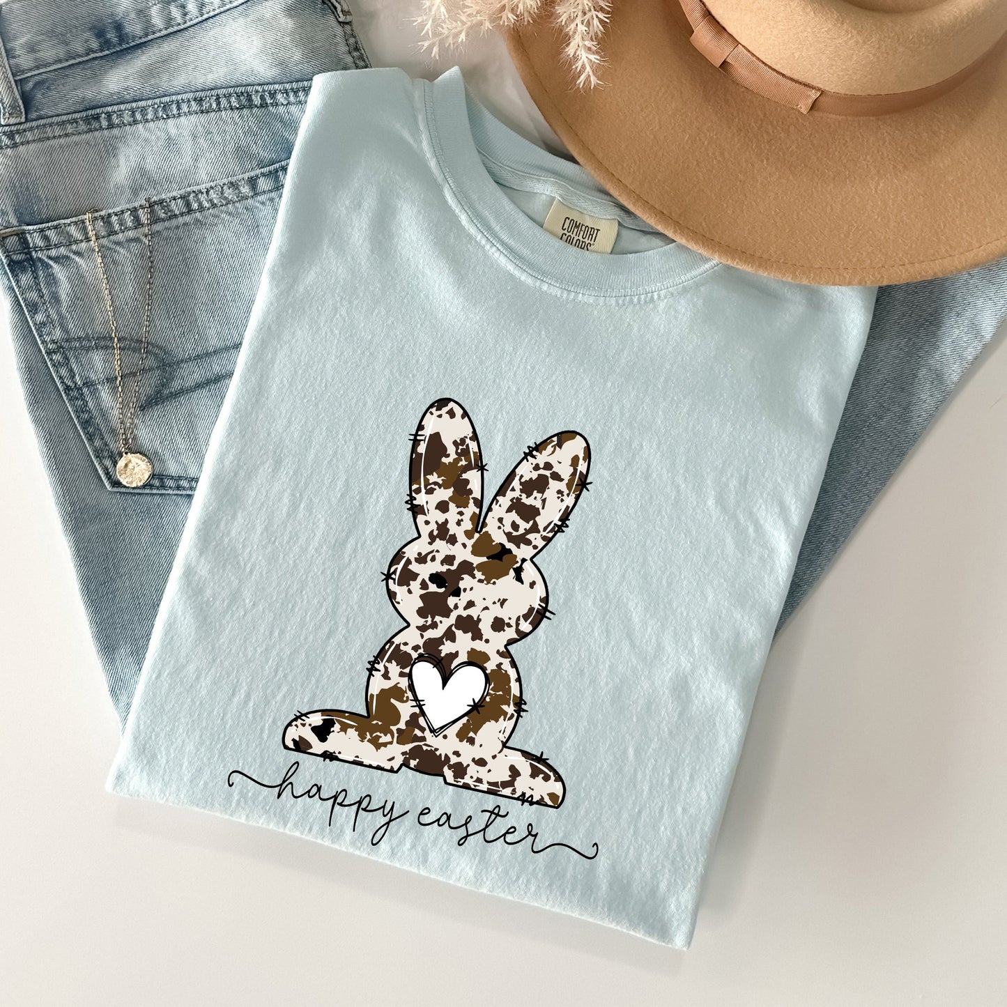 Easter Bunny, Happy Easter Rabbit, Cow Print Comfort Colors Tshirt