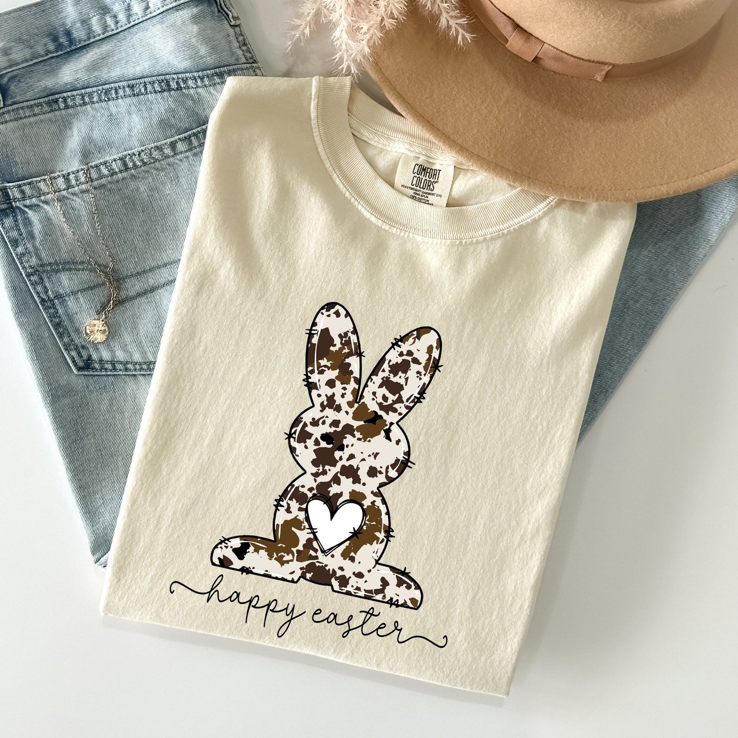 Easter Bunny, Happy Easter Rabbit, Cow Print Comfort Colors Tshirt