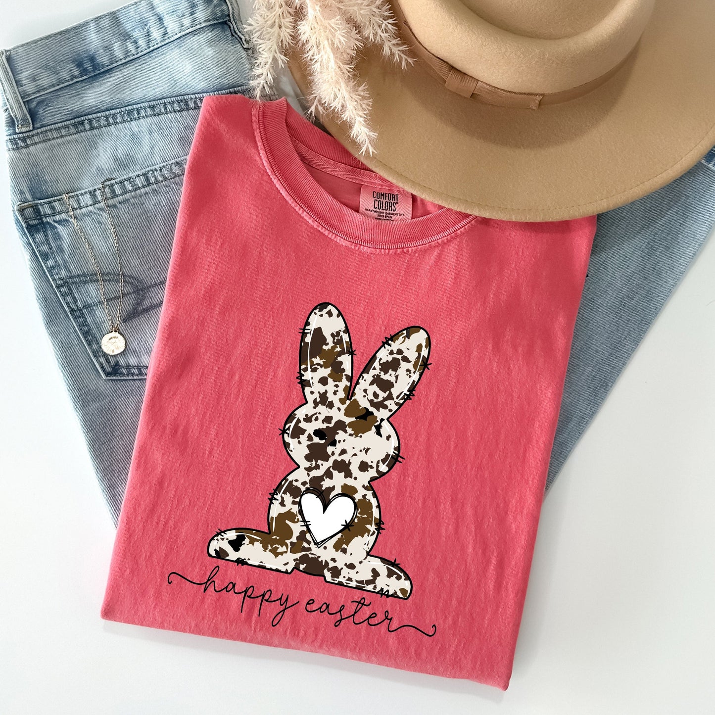 Easter Bunny, Happy Easter Rabbit, Cow Print Comfort Colors Tshirt