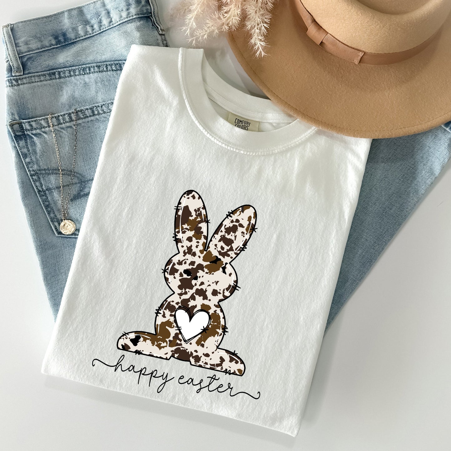Easter Bunny, Happy Easter Rabbit, Cow Print Comfort Colors Tshirt