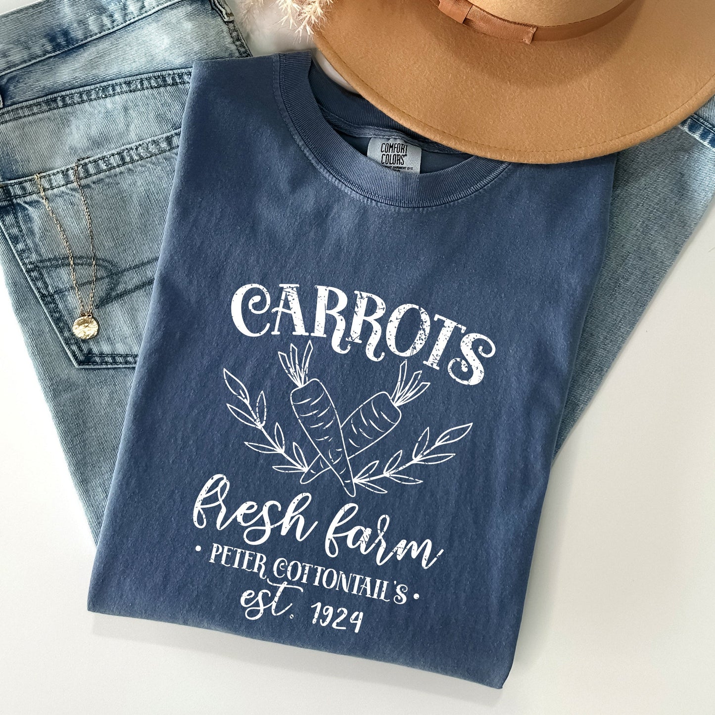 Farm Fresh Carrots, Peter Cottontail, Retro Farm Sign, Easter Comfort Colors Tshirt