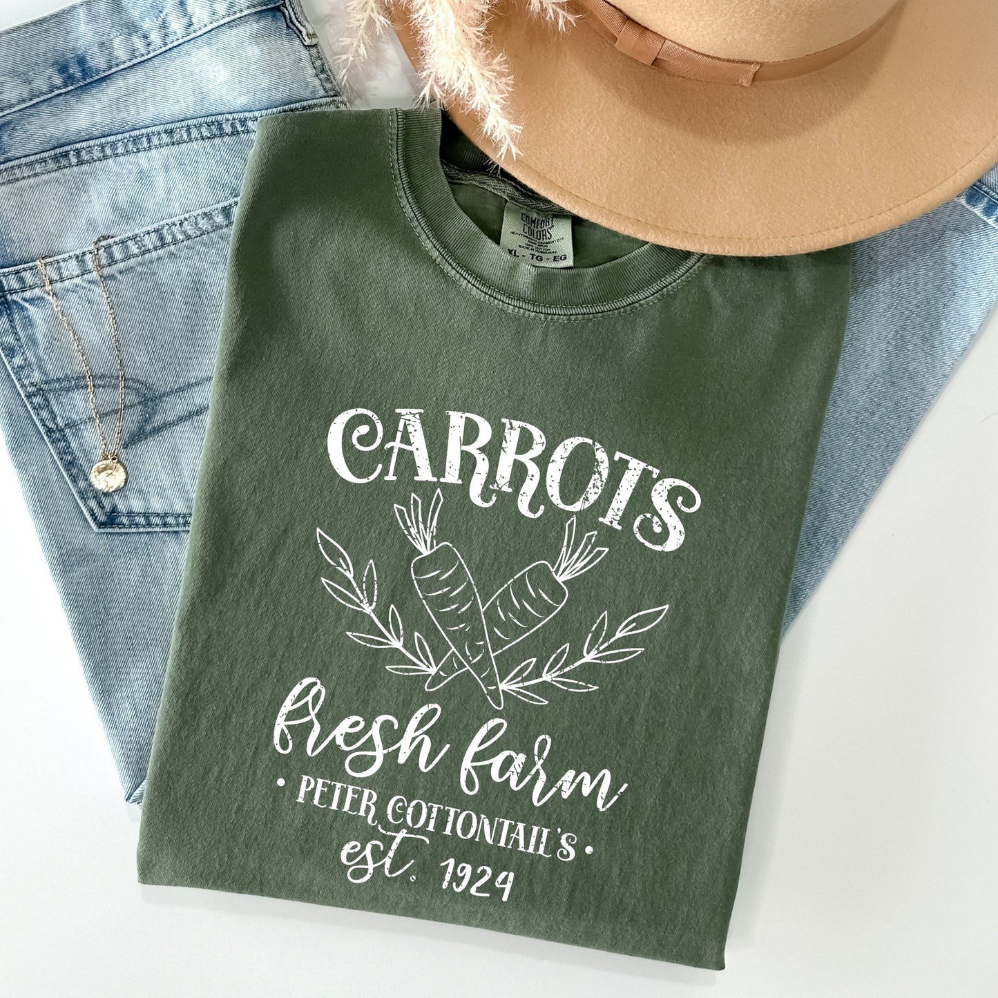 Farm Fresh Carrots, Peter Cottontail, Retro Farm Sign, Easter Comfort Colors Tshirt