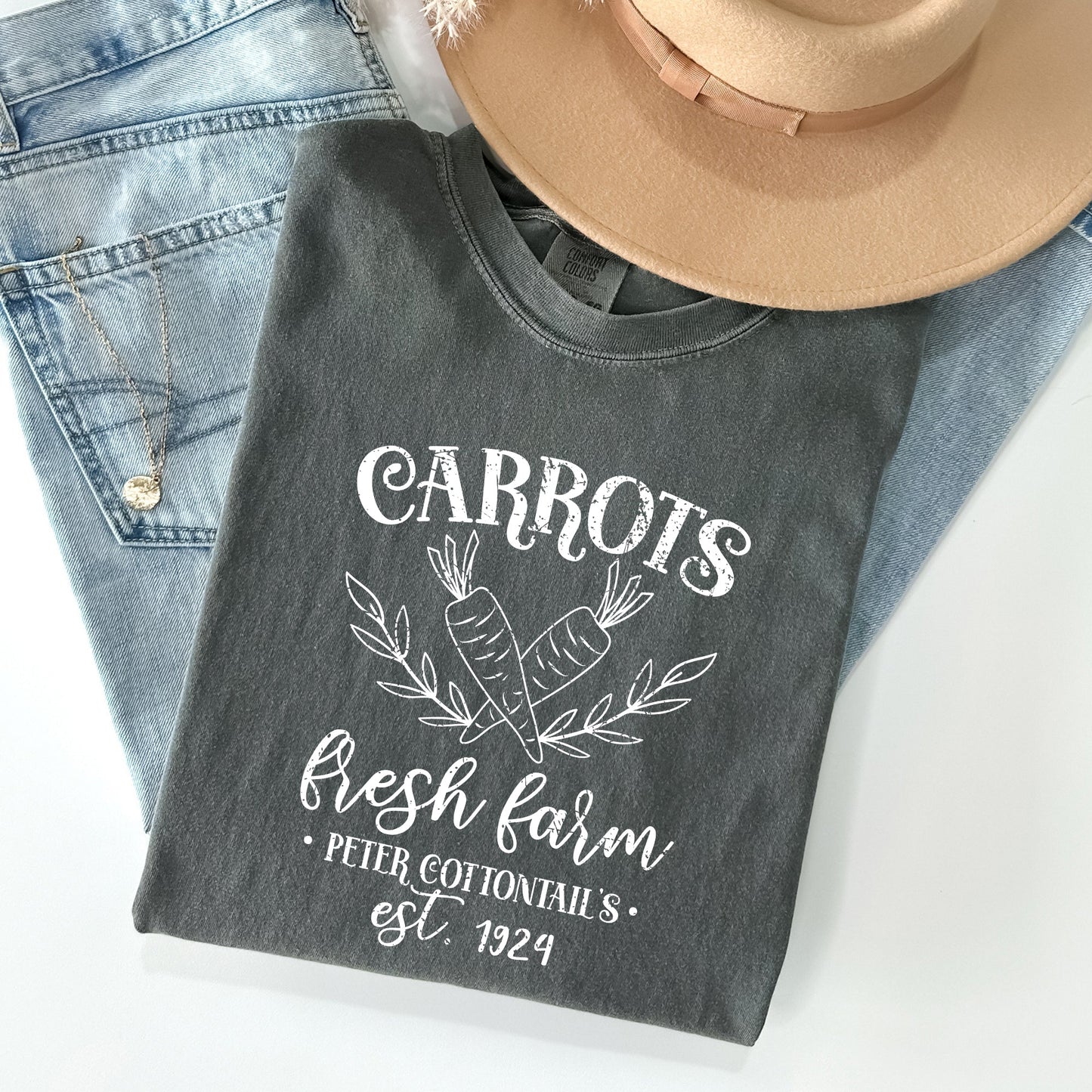 Farm Fresh Carrots, Peter Cottontail, Retro Farm Sign, Easter Comfort Colors Tshirt