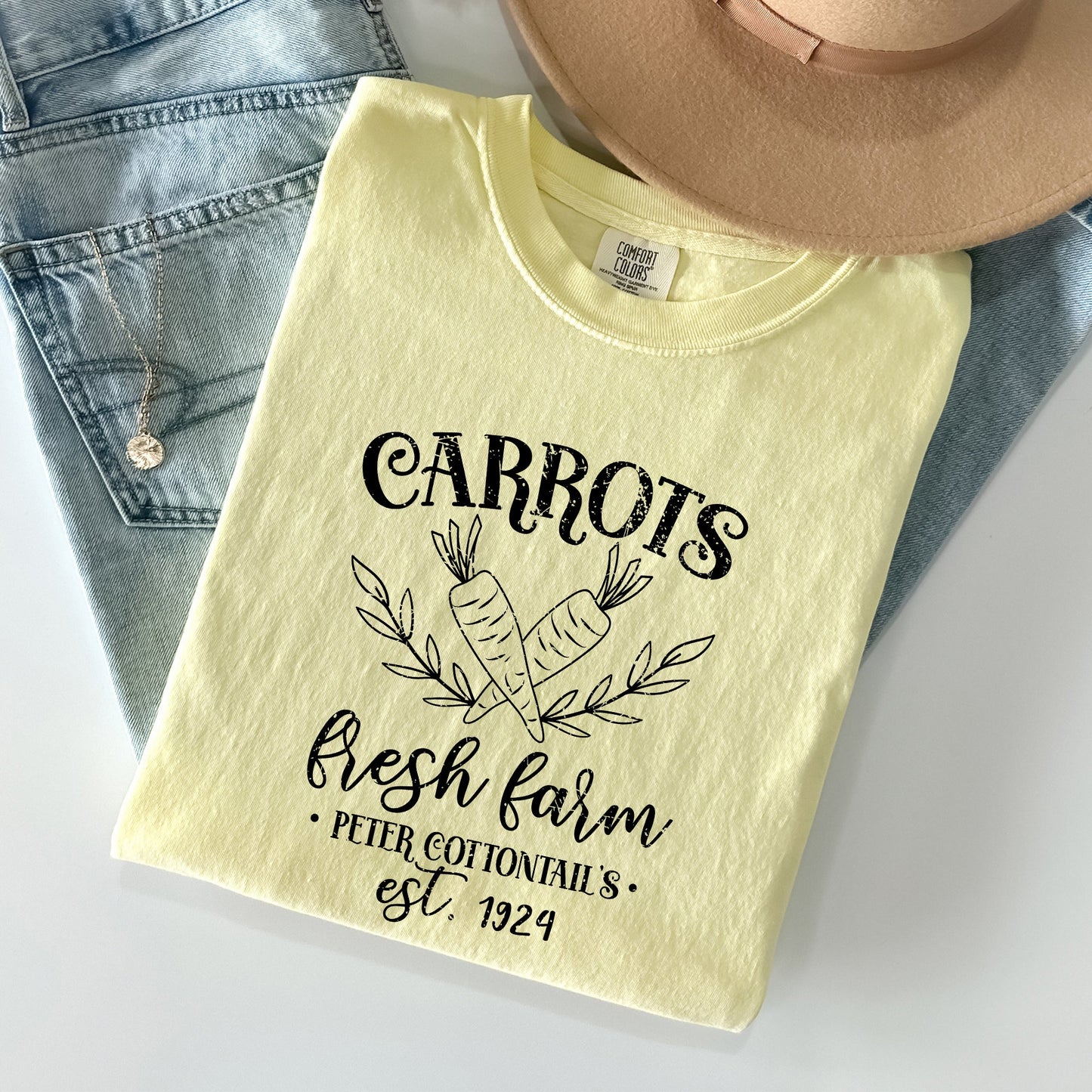 Farm Fresh Carrots, Peter Cottontail, Retro Farm Sign, Easter Comfort Colors Tshirt