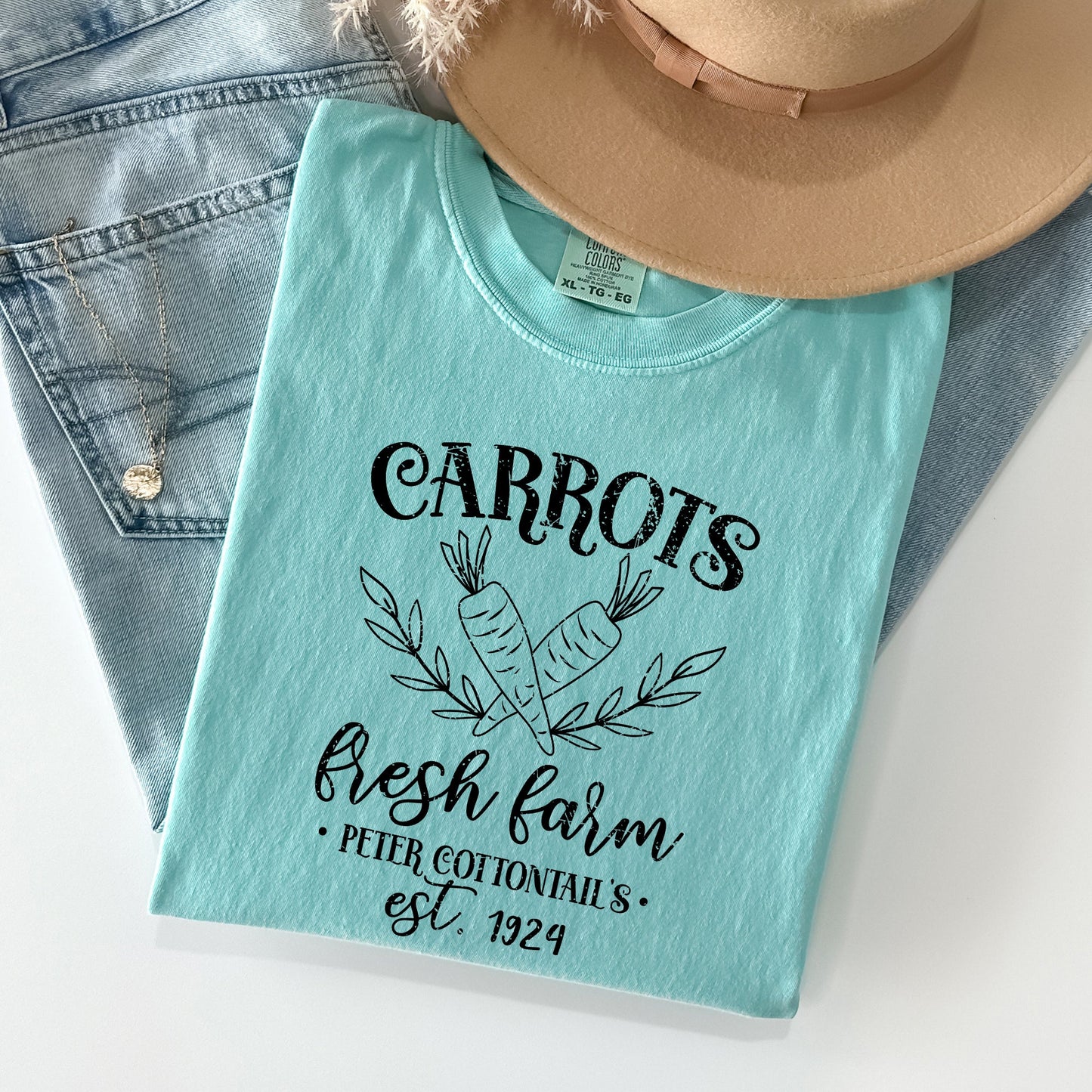 Farm Fresh Carrots, Peter Cottontail, Retro Farm Sign, Easter Comfort Colors Tshirt