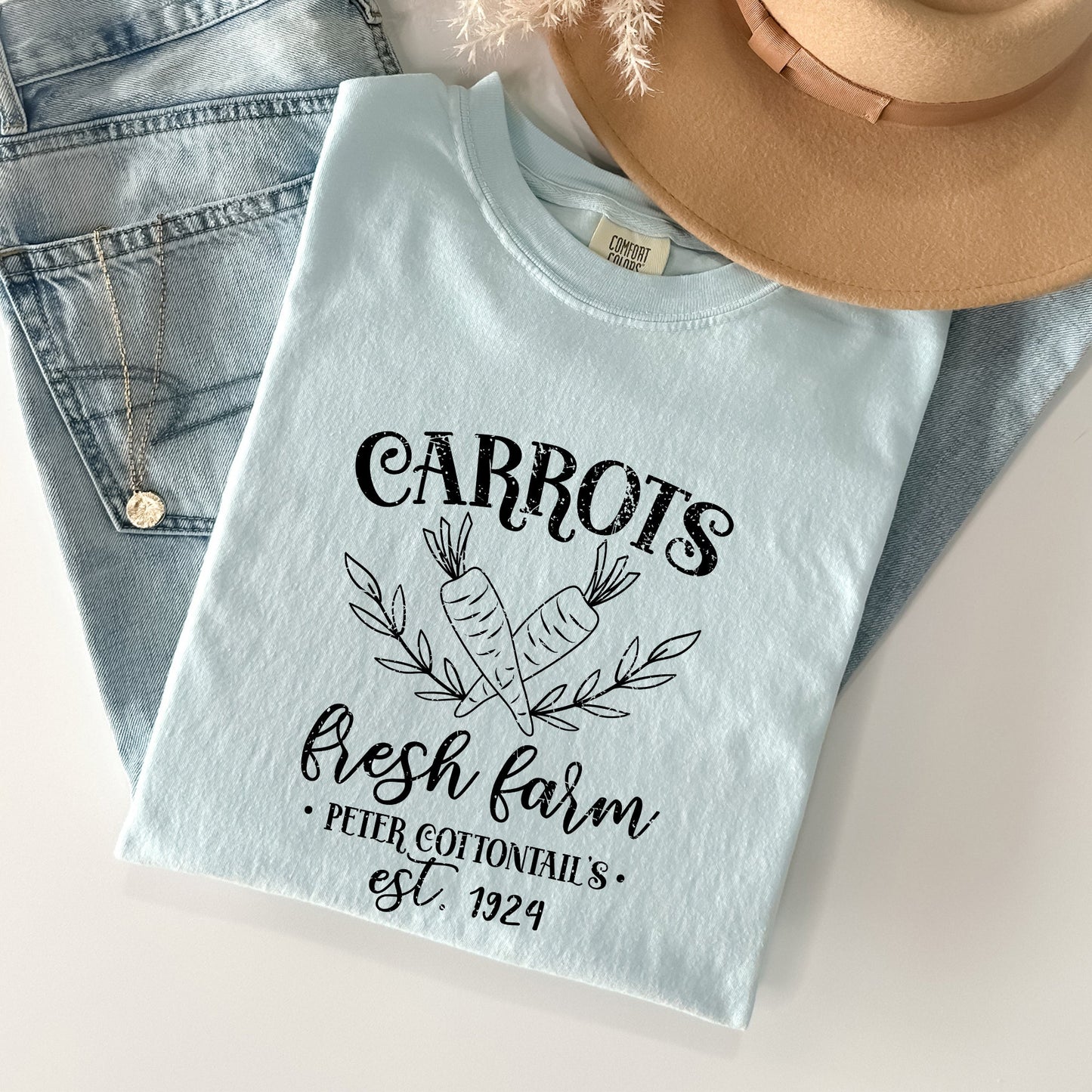 Farm Fresh Carrots, Peter Cottontail, Retro Farm Sign, Easter Comfort Colors Tshirt