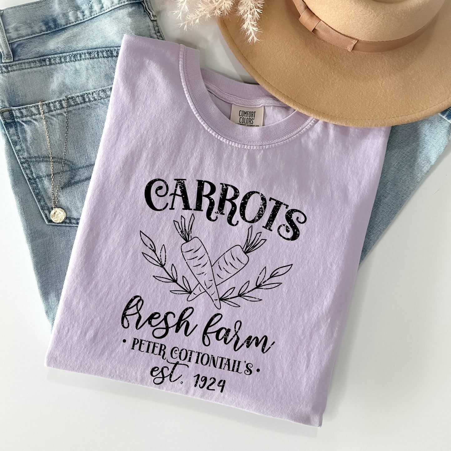 Farm Fresh Carrots, Peter Cottontail, Retro Farm Sign, Easter Comfort Colors Tshirt