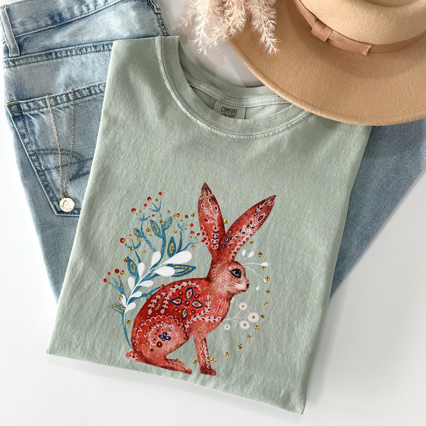 Folk Art Rabbit, Easter, Scandinavian Comfort Colors Tshirt