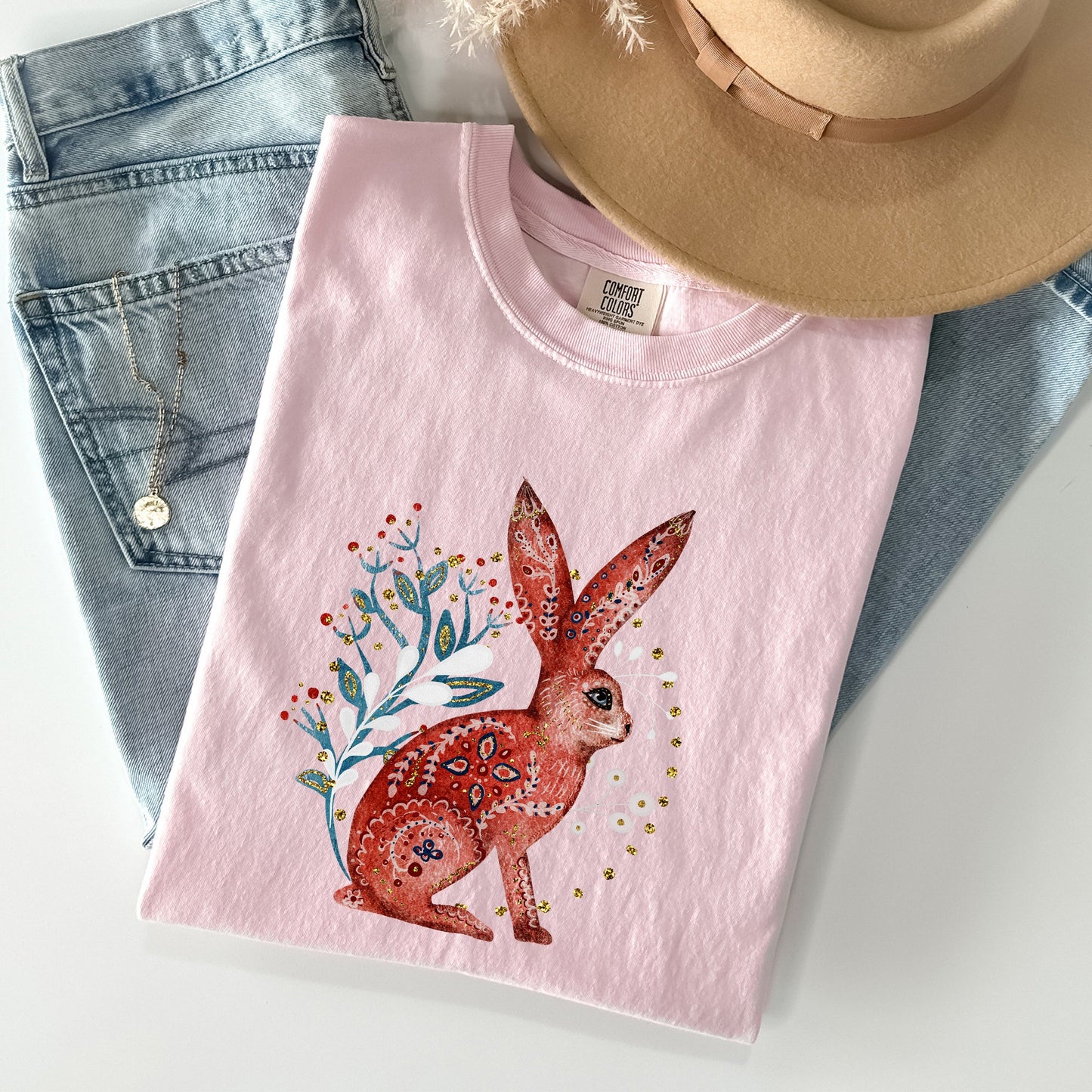 Folk Art Rabbit, Easter, Scandinavian Comfort Colors Tshirt