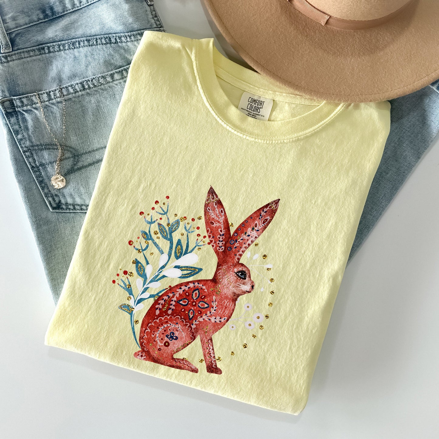 Folk Art Rabbit, Easter, Scandinavian Comfort Colors Tshirt