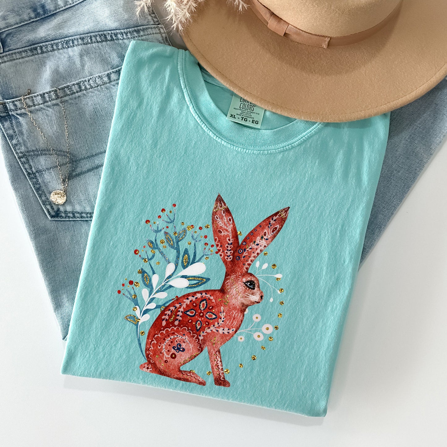 Folk Art Rabbit, Easter, Scandinavian Comfort Colors Tshirt