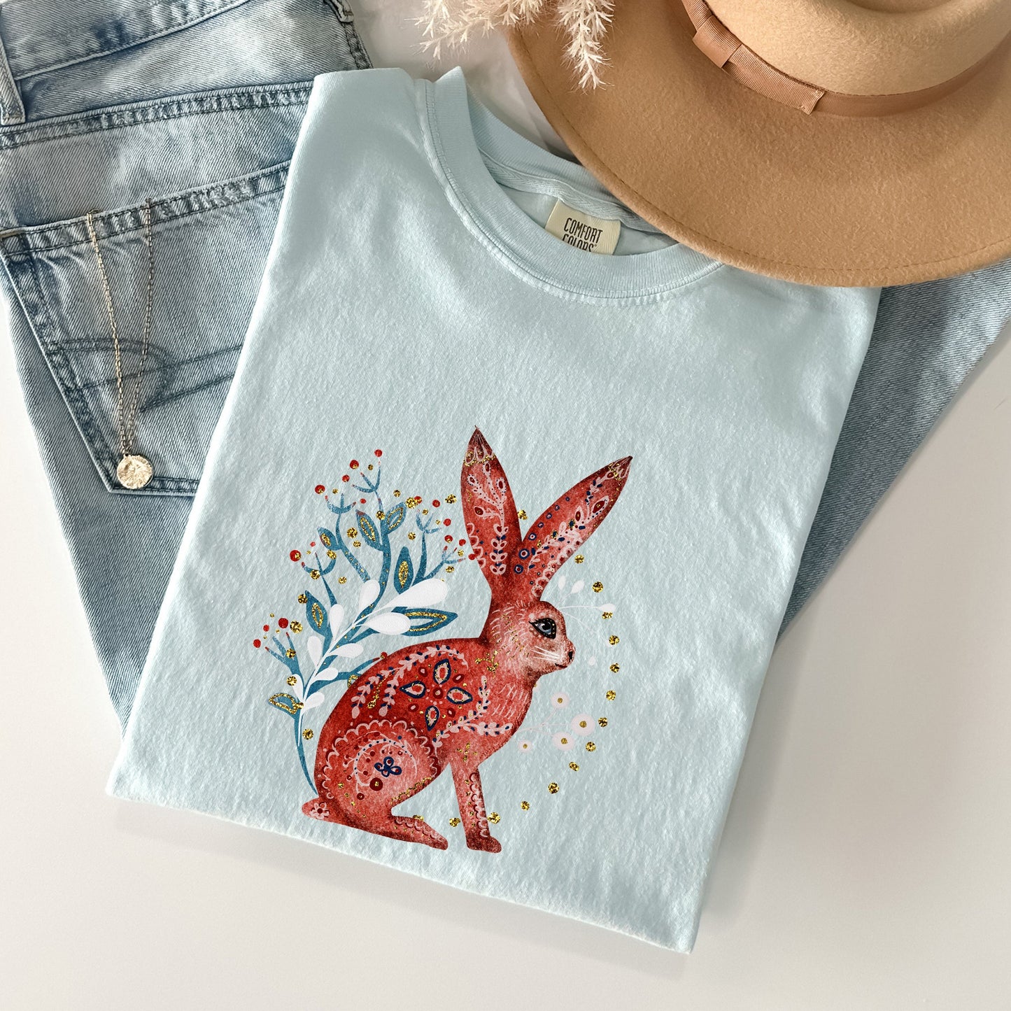 Folk Art Rabbit, Easter, Scandinavian Comfort Colors Tshirt