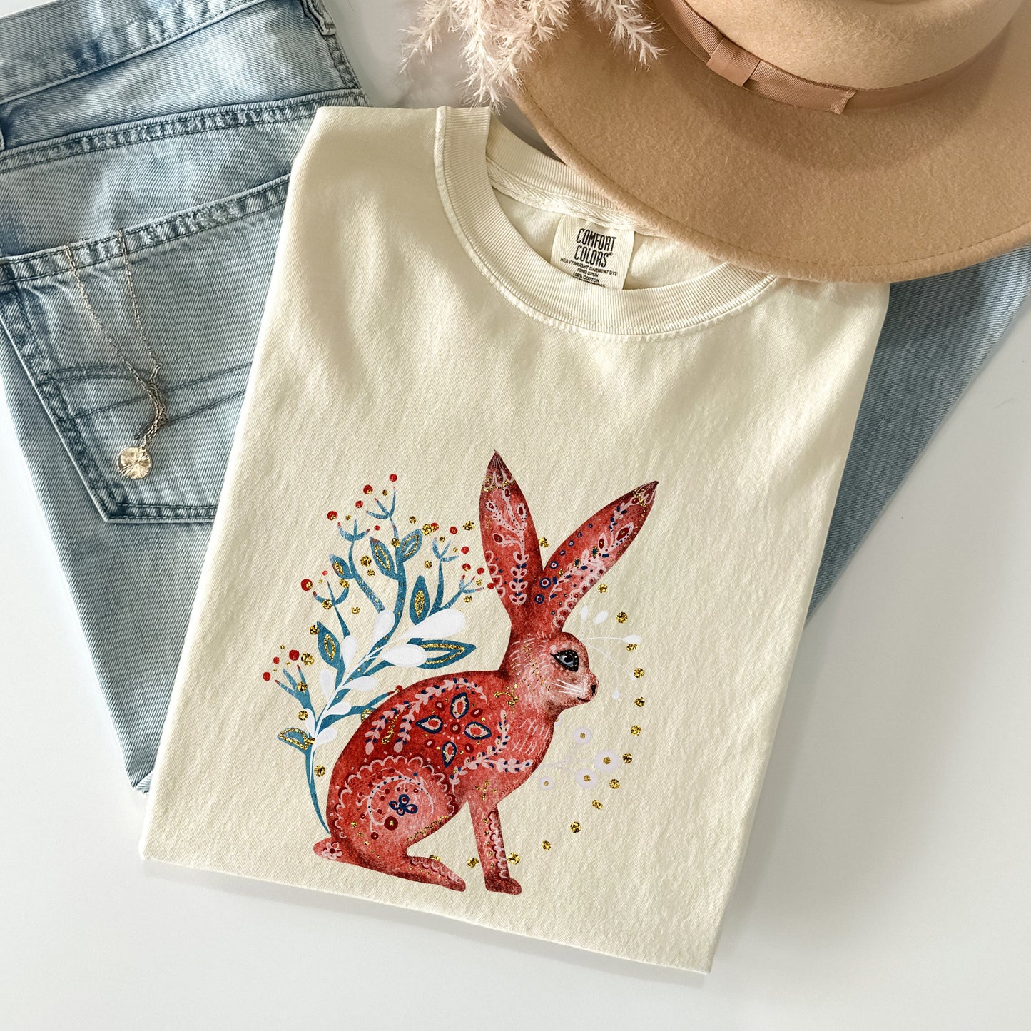 Folk Art Rabbit, Easter, Scandinavian Comfort Colors Tshirt