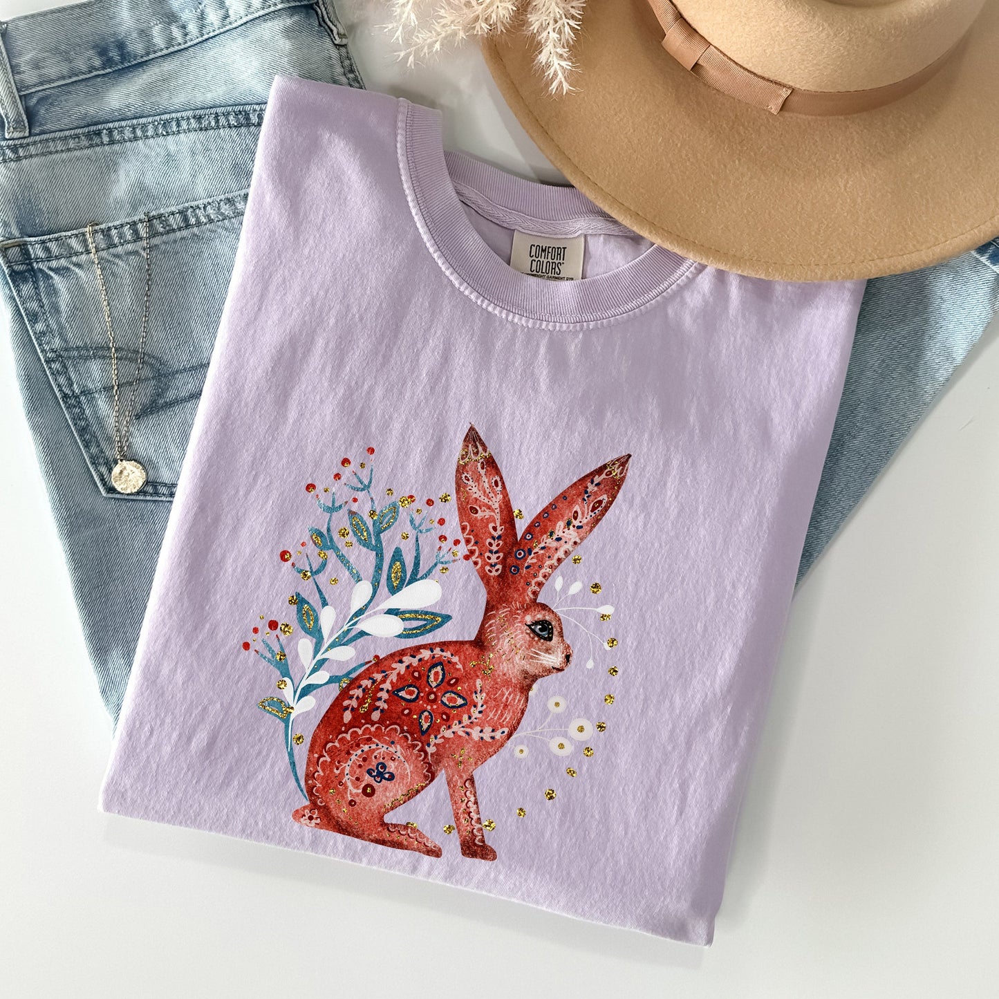 Folk Art Rabbit, Easter, Scandinavian Comfort Colors Tshirt