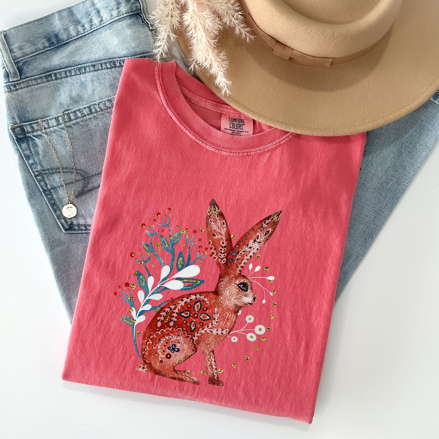 Folk Art Rabbit, Easter, Scandinavian Comfort Colors Tshirt