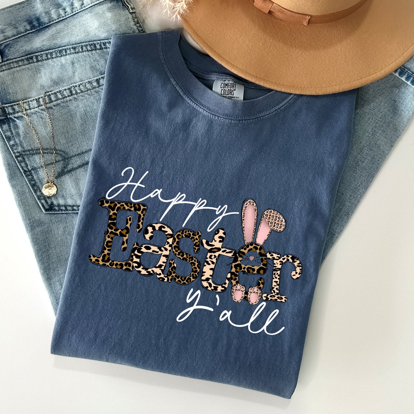 Happy Easter Y'all, Leopard Print, Rabbit Comfort Colors Tshirt