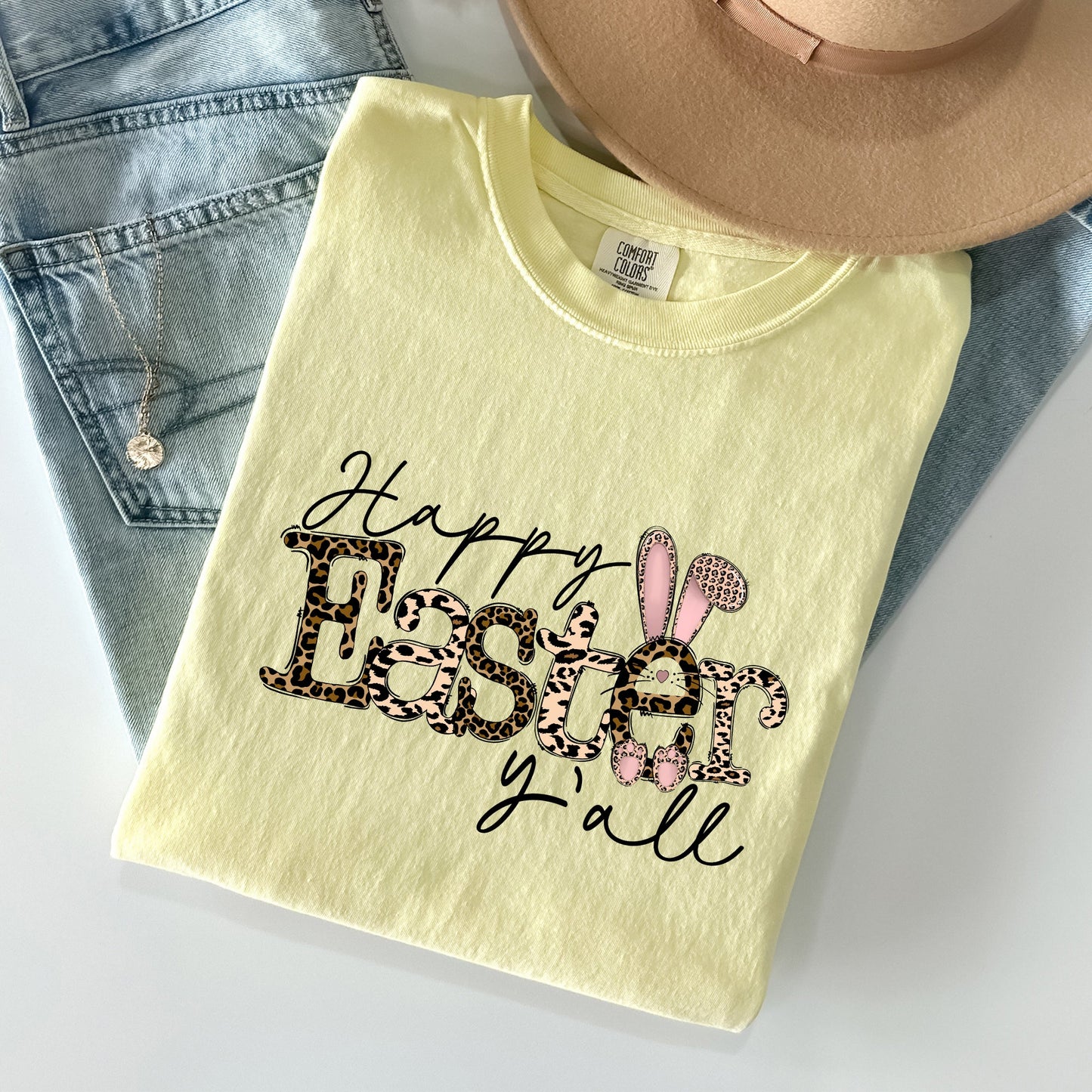 Happy Easter Y'all, Leopard Print, Rabbit Comfort Colors Tshirt