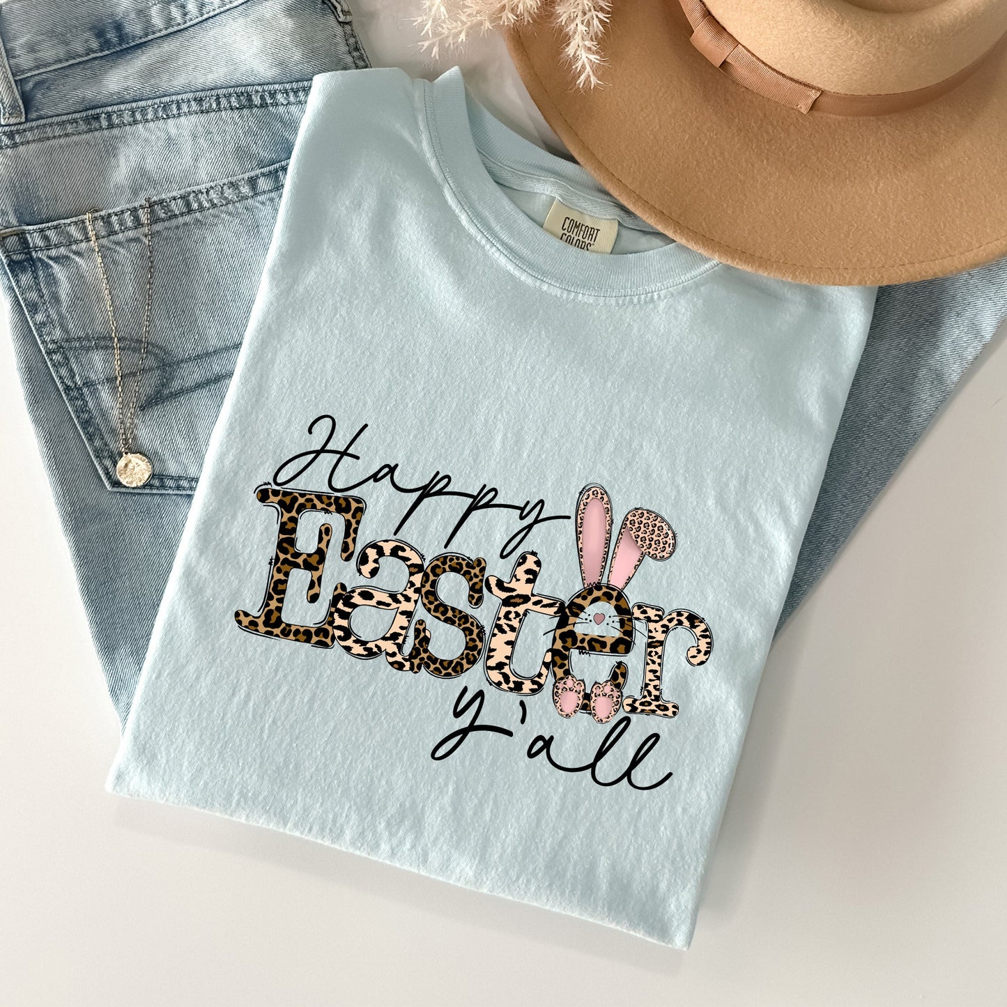 Happy Easter Y'all, Leopard Print, Rabbit Comfort Colors Tshirt