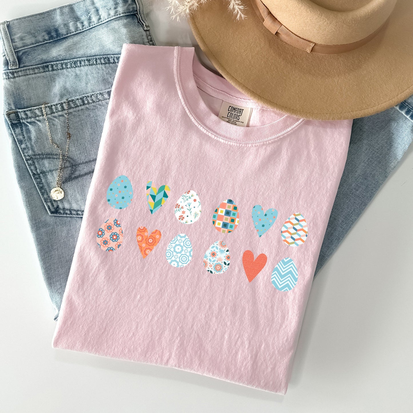 Hearts and Eggs, Colorful Easter Comfort Colors Tshirt