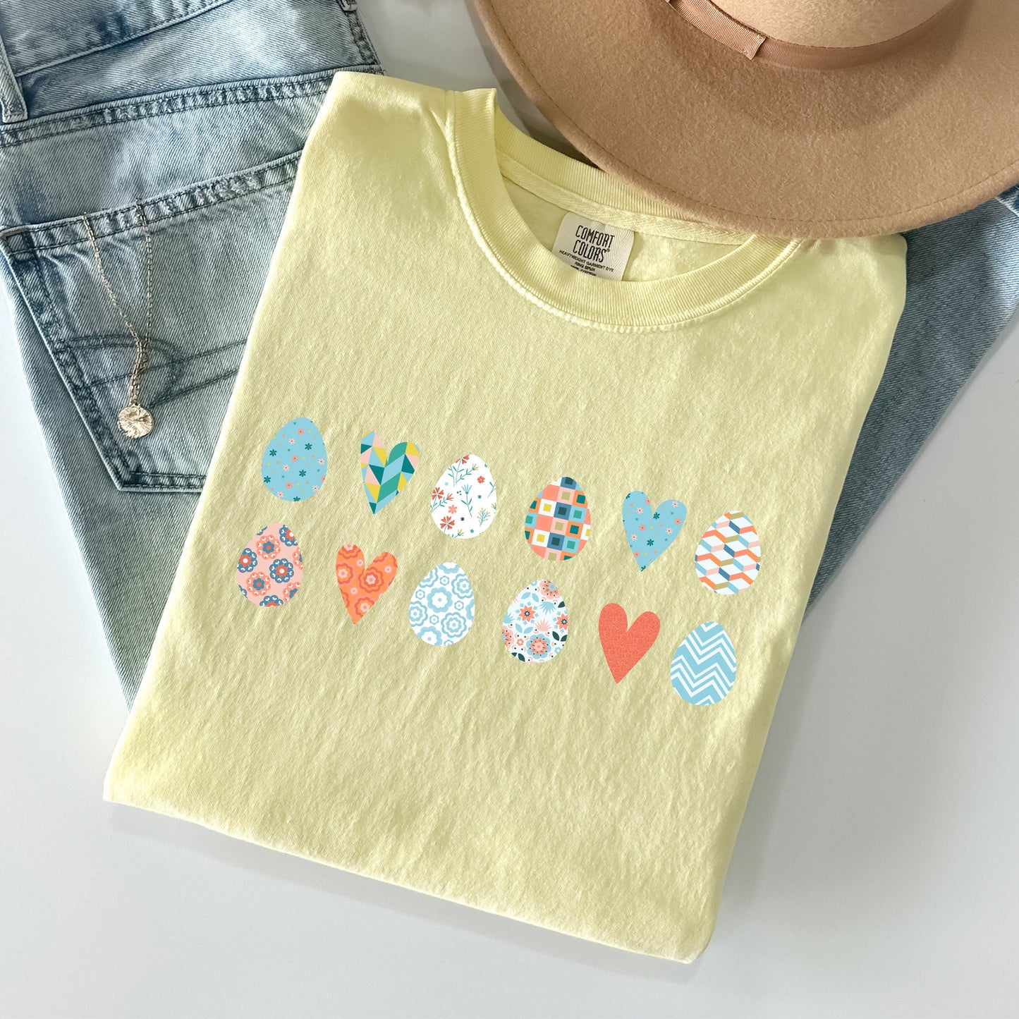 Hearts and Eggs, Colorful Easter Comfort Colors Tshirt