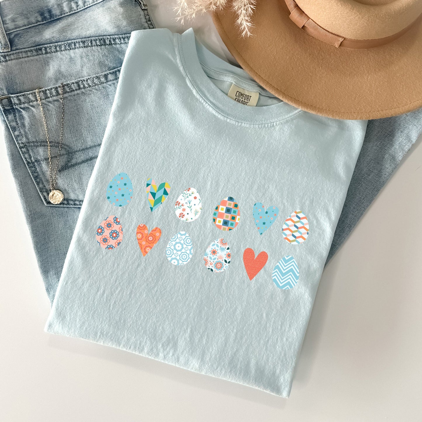Hearts and Eggs, Colorful Easter Comfort Colors Tshirt