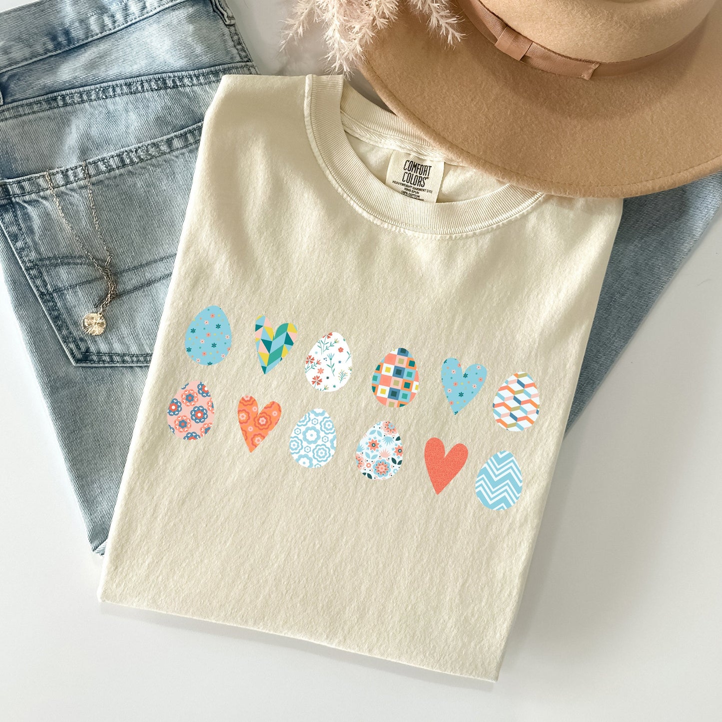 Hearts and Eggs, Colorful Easter Comfort Colors Tshirt