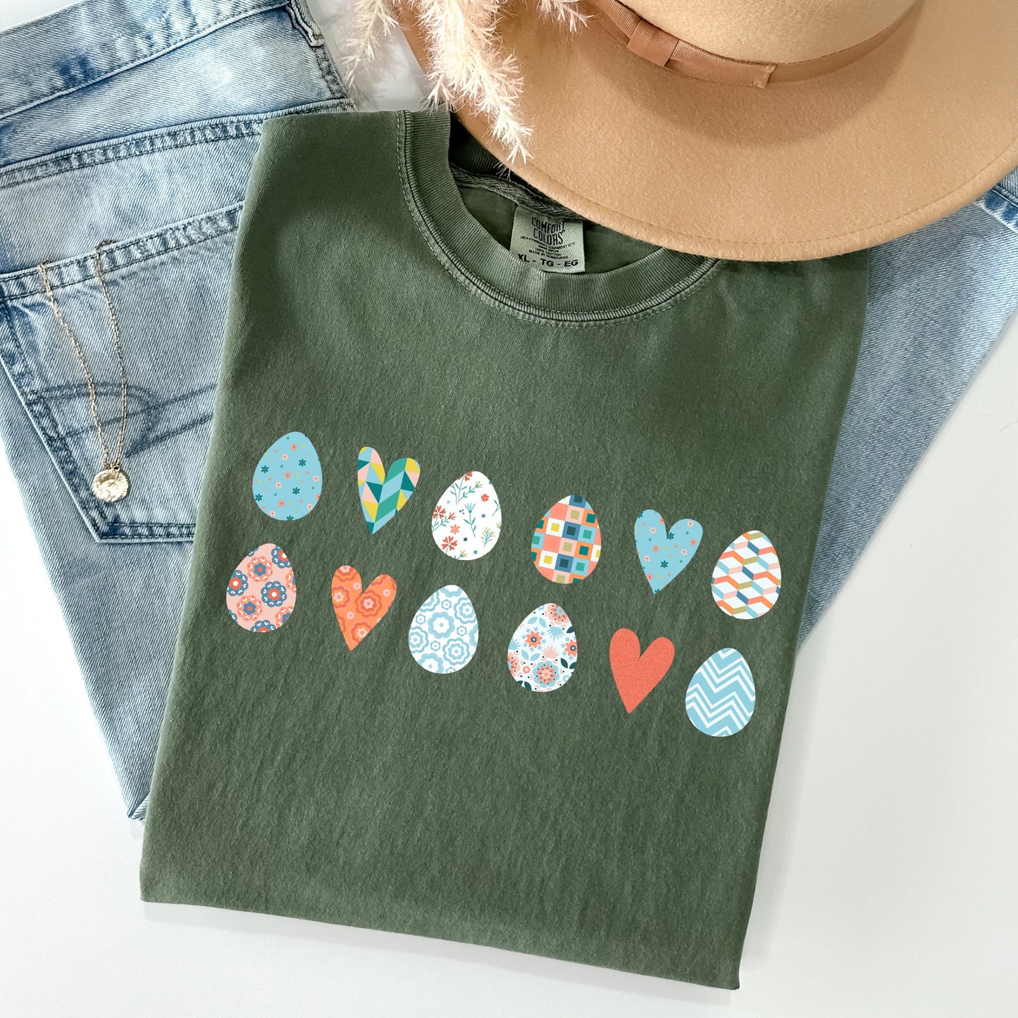 Hearts and Eggs, Colorful Easter Comfort Colors Tshirt