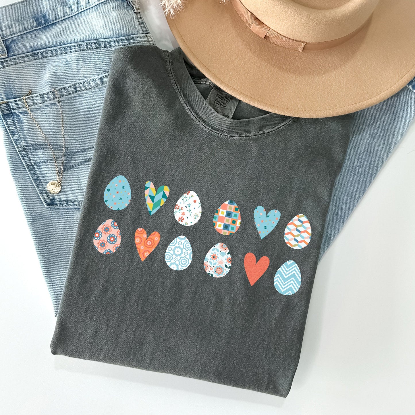 Hearts and Eggs, Colorful Easter Comfort Colors Tshirt