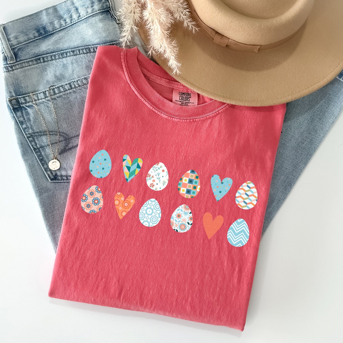 Hearts and Eggs, Colorful Easter Comfort Colors Tshirt