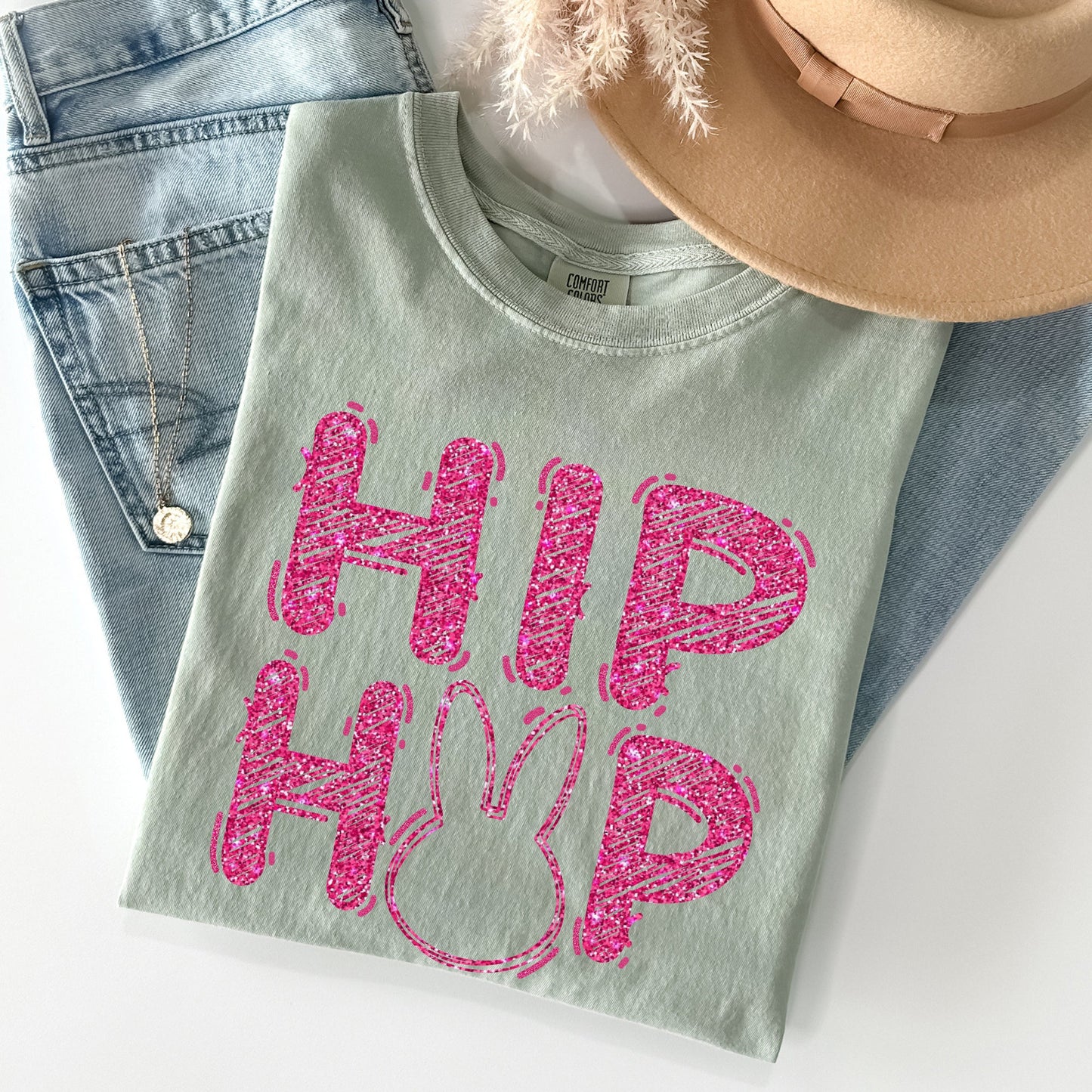 Hip Hop, Retro Glitter Effect, Bunny, Rabbit, Easter Comfort Colors Tshirt