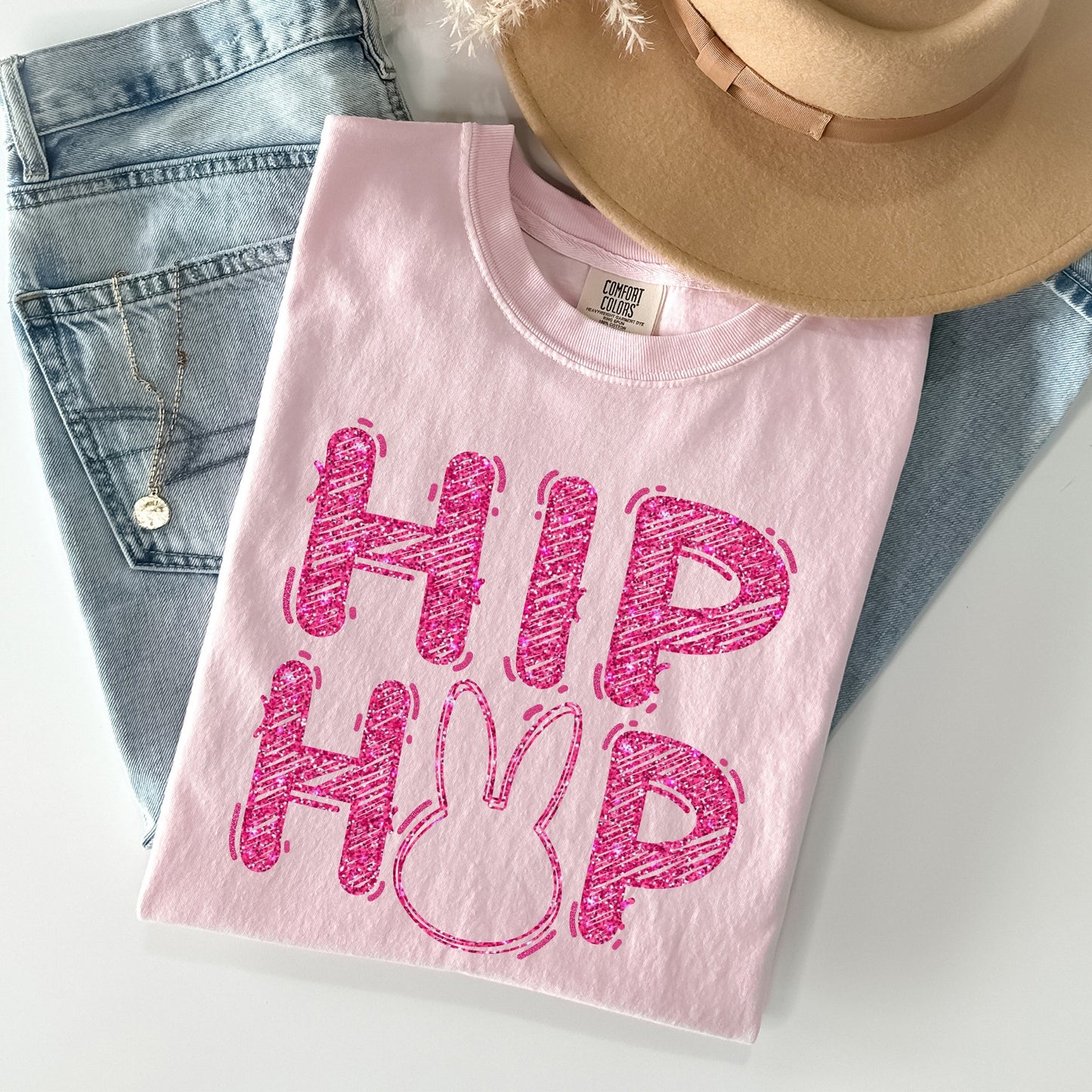 Hip Hop, Retro Glitter Effect, Bunny, Rabbit, Easter Comfort Colors Tshirt