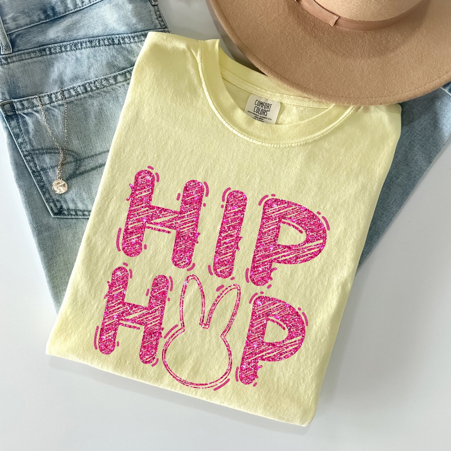 Hip Hop, Retro Glitter Effect, Bunny, Rabbit, Easter Comfort Colors Tshirt