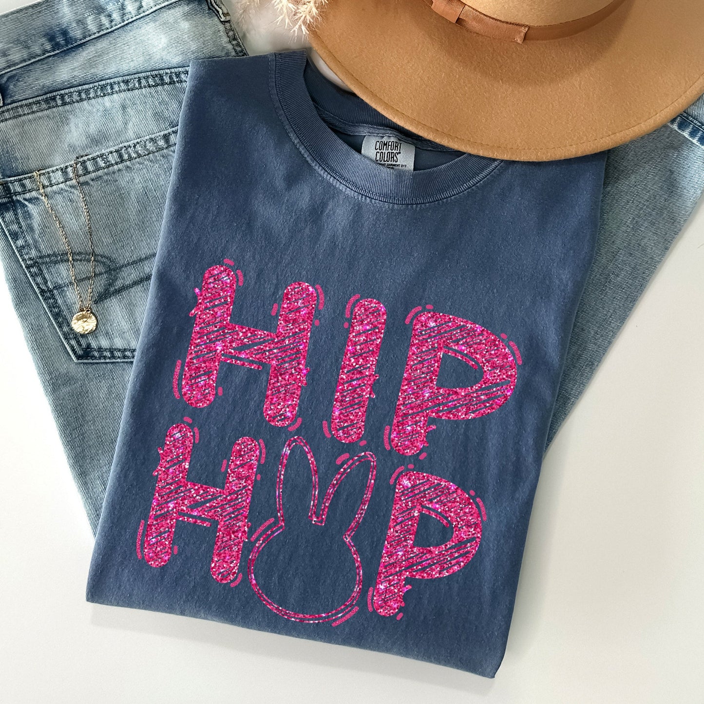 Hip Hop, Retro Glitter Effect, Bunny, Rabbit, Easter Comfort Colors Tshirt