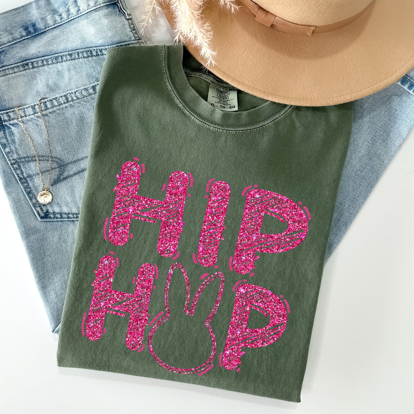 Hip Hop, Retro Glitter Effect, Bunny, Rabbit, Easter Comfort Colors Tshirt