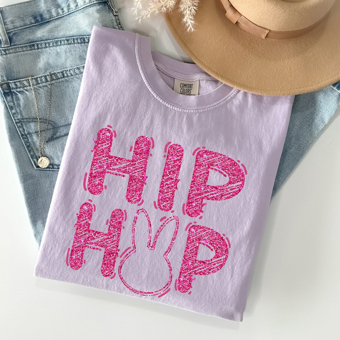 Hip Hop, Retro Glitter Effect, Bunny, Rabbit, Easter Comfort Colors Tshirt