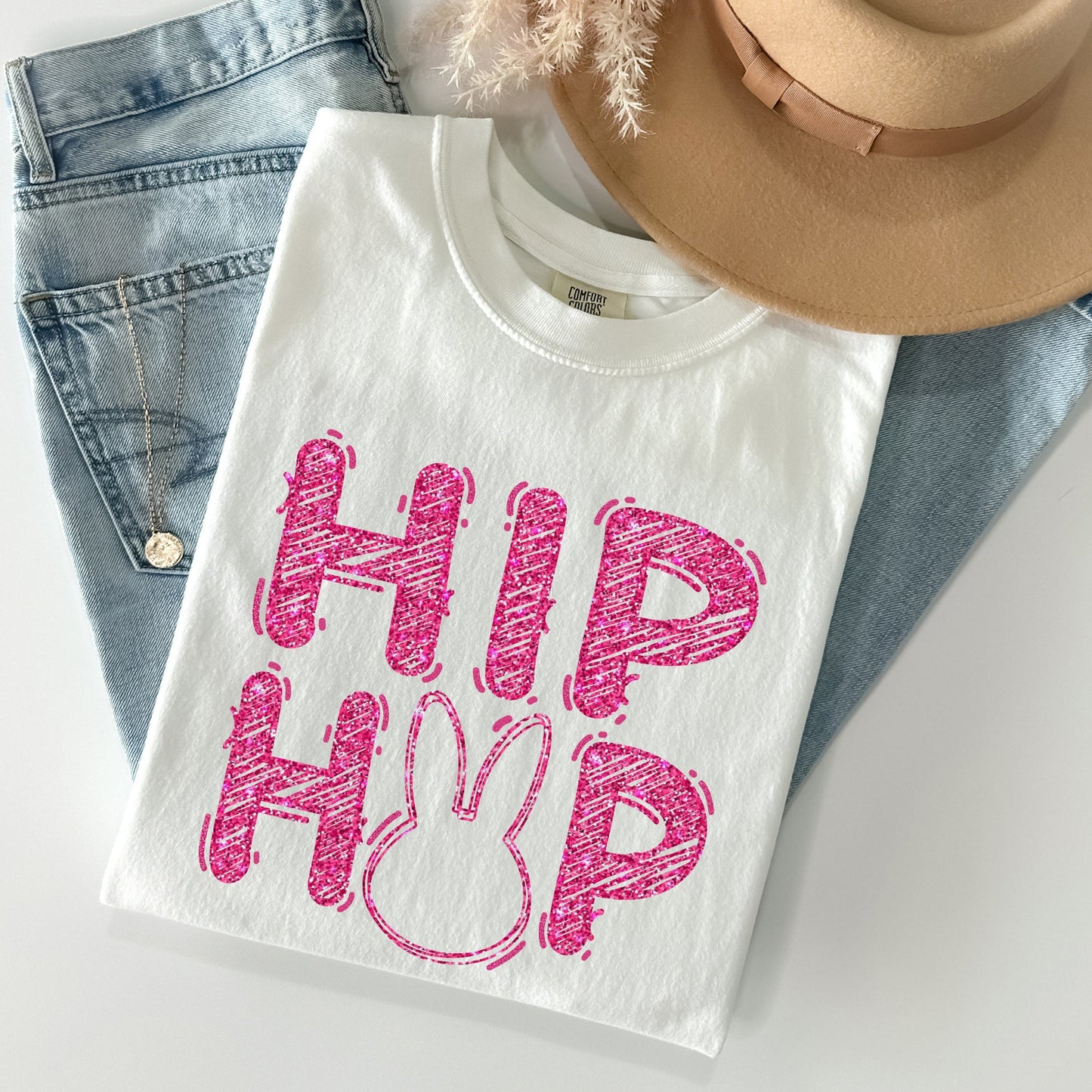 Hip Hop, Retro Glitter Effect, Bunny, Rabbit, Easter Comfort Colors Tshirt