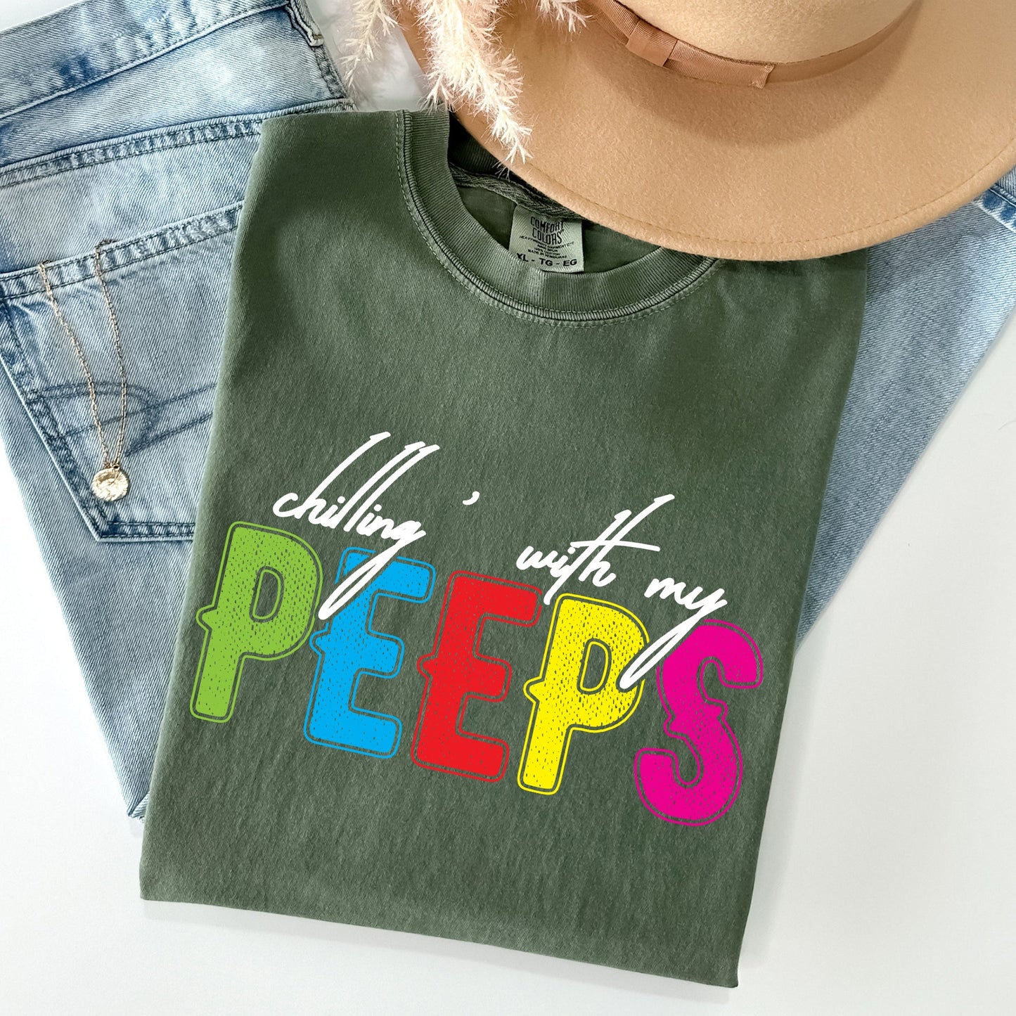 Chilling With My Peeps, Easter, Retro Candys Comfort Colors Tshirt